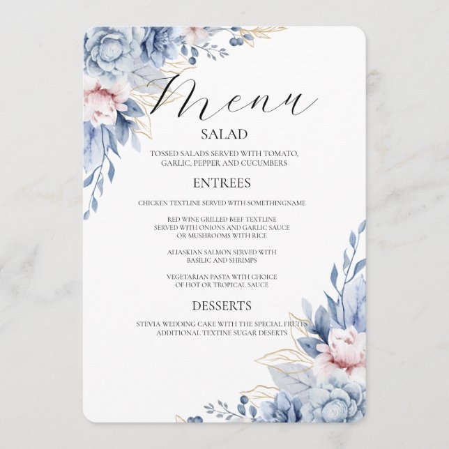 Einladung von Boho Wildblume Wedding Menu (Vorderseite)