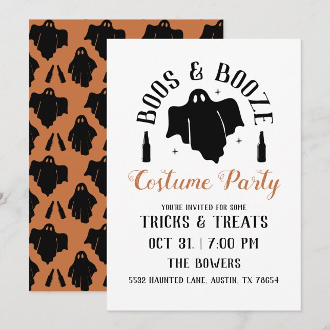 Einladung von Boos & Booze Halloween-Party (Vorne/Hinten)
