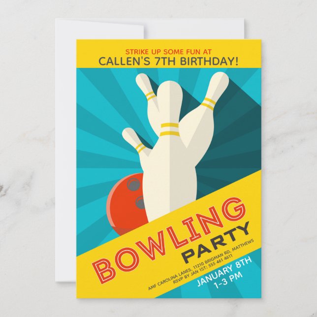 Einladung von Bowling Birthday Party (Vorderseite)