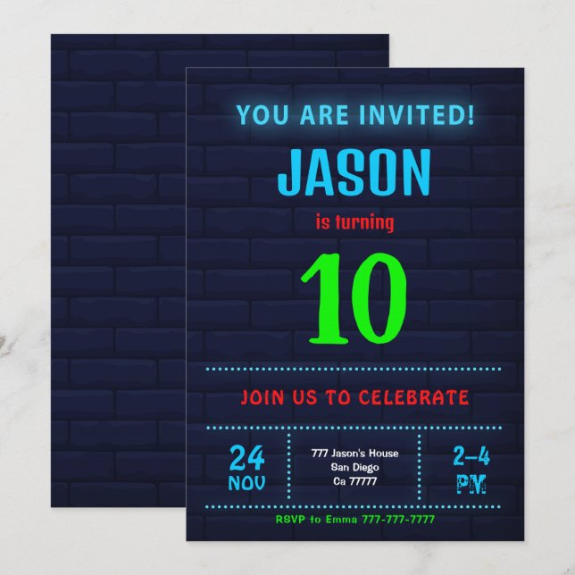Einladung von Boy Birthday (Vorne/Hinten)