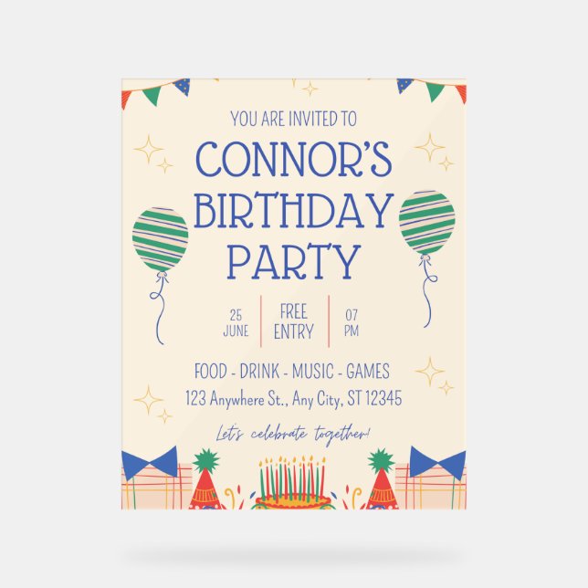 Einladung von Boy Birthday Acrylschild (Vorderseite)