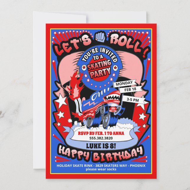 Einladung von Boy Roller Skaten Birthday Party (Vorderseite)