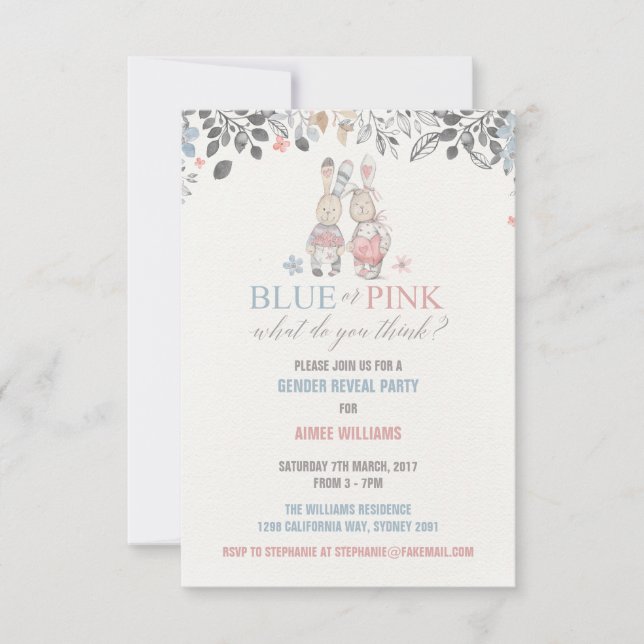 Einladung von Bunny Gender Reveal Baby Shower (Vorderseite)