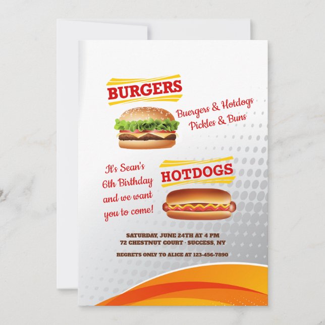 Einladung von Burgern und Hotdogs (Vorderseite)