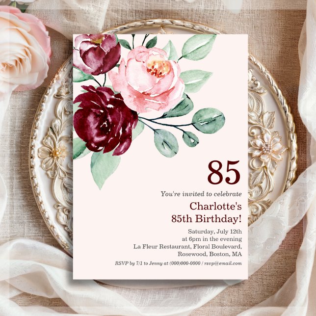 Einladung von Burgund Floral zum 85. Geburtstag (Von Creator hochgeladen)