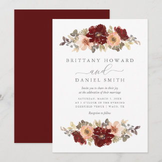 Einladung von Burgund und Peach Floral Wedding