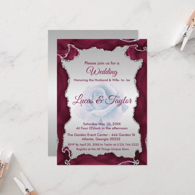 Einladung von Burgund und Silver Wedding (Vorderseite/Rückseite Beispiel)