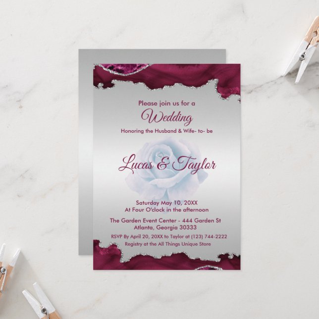 Einladung von Burgund und Silver Wedding (Vorderseite/Rückseite Beispiel)