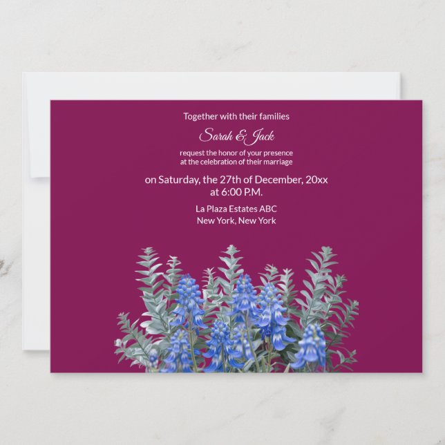 Einladung von Burgund Winter Wedding mit Bluebonne (Vorderseite)