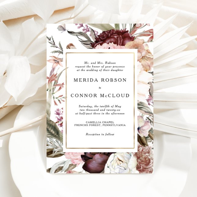 Einladung von Burgundy Boho Floral Wedding (Von Creator hochgeladen)