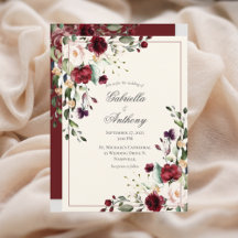 Einladung von Burgundy Eucalyptus Floral Wedding