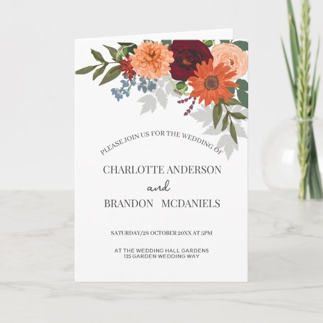 Einladung von Burgundy Fall Garden Floral Wedding (Vorderseite)