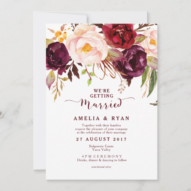 Einladung von Burgundy Floral Marsala Wedding (Vorderseite)