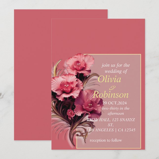 Einladung von Burgundy Floral Wedding (Vorne/Hinten)