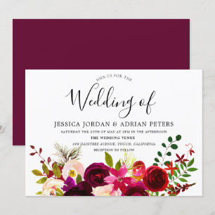 Einladung von Burgundy Red Floral Boho Hochzeit