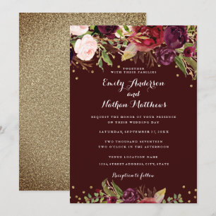 Einladung von Burgundy Red Floral Confetti Wedding
