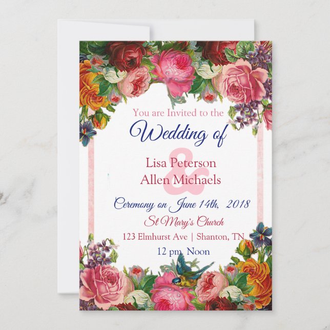 Einladung von Burgundy Rose Blue Bird Floral Weddi (Vorderseite)
