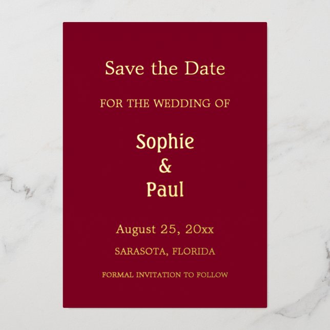Einladung von Burgundy Save the Date Foil (Vorderseite)