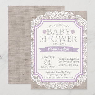 Einladung von Burlap Lila & Lace Baby Dusche