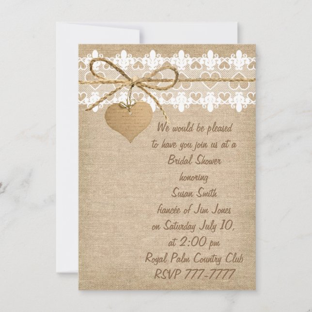 Einladung von Burlap- und Lace Bridal-Dusche (Vorderseite)