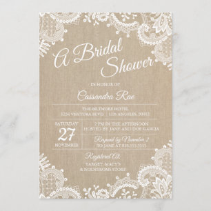 Einladung von Burlap- und Lace Bridal-Dusche