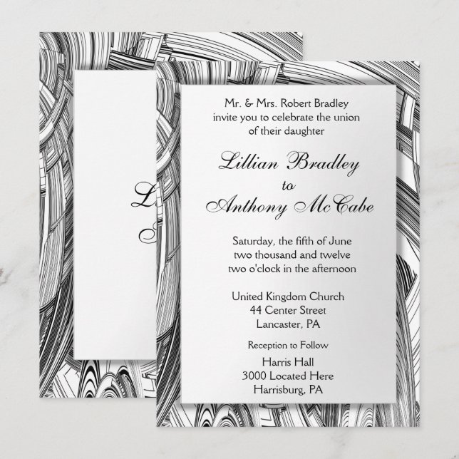 Einladung von Calamity Black and White Wedding (Vorne/Hinten)