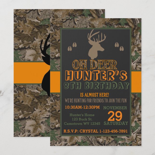 Einladung von Camouflage Buck Deer Birthday Party (Vorne/Hinten)