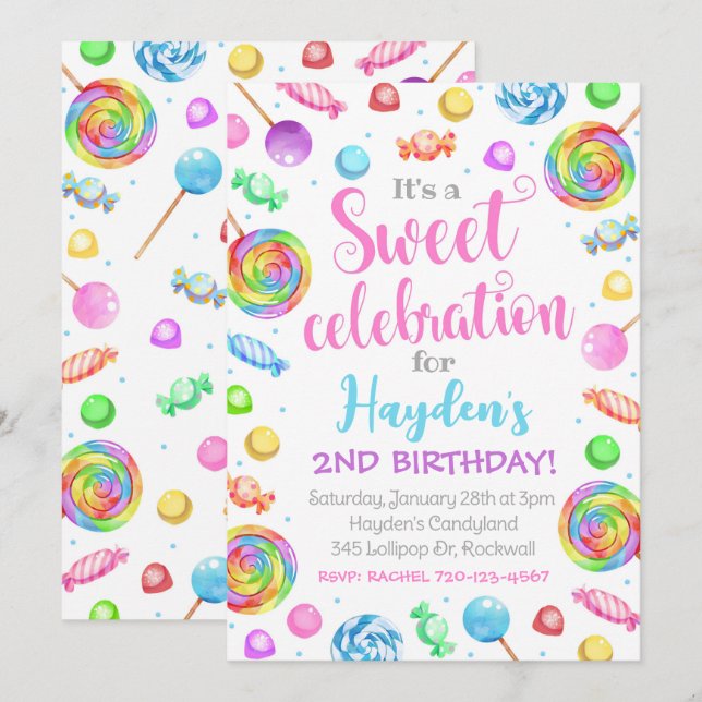 Einladung von Candyland zum Geburtstag (Vorne/Hinten)