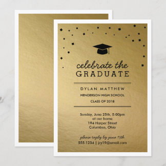 Einladung von Cap and Confetti Gold Abschluss