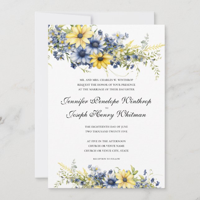 Einladung von Cape Cod Summer Blue Floral Wedding (Vorderseite)