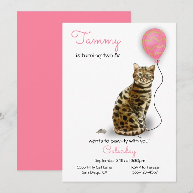 Einladung von Cat Birthday Party (Vorne/Hinten)
