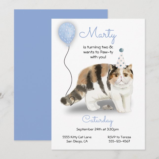 Einladung von Cat Birthday Party (Vorne/Hinten)