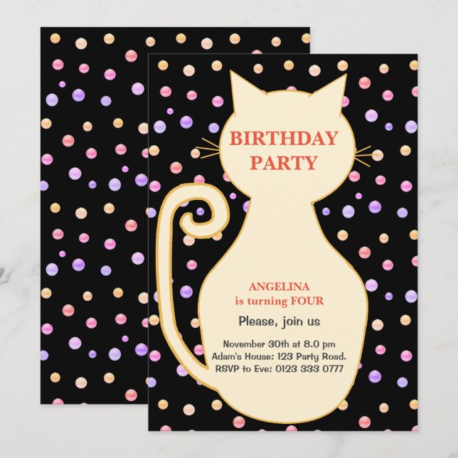 Einladung von Cat Girl zum Geburtstag (Vorne/Hinten)