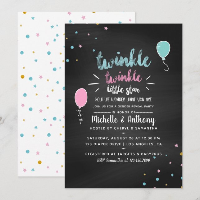 Einladung von Chalkboard Baby Shower Gender (Vorne/Hinten)