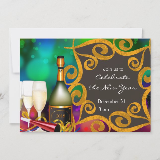 Einladung von Champagne Ribbons zum neuen Jahr (Vorderseite)