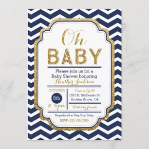 Einladung von Chevron Navy und Gold Baby Dusche