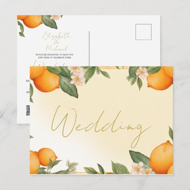 Einladung von Citrus Orange Summer Wedding Postkarte (Vorne/Hinten)
