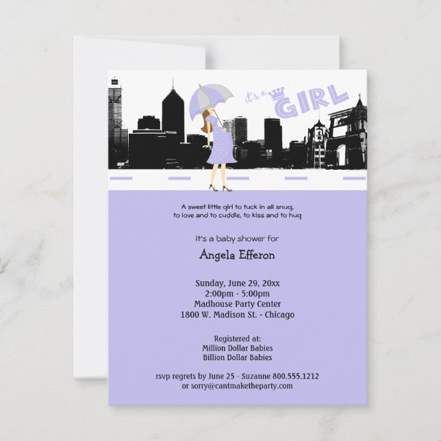 Einladung von Cityscape Lavender und Gray Baby Sho (Vorderseite)