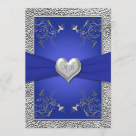 Einladung von Cobalt Blue und Pewter Heart Monogra