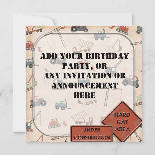 Einladung von Contruction Boys Geburtstagsparty (Vorderseite)