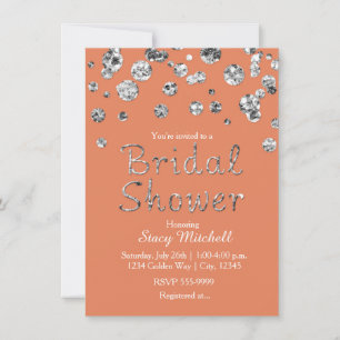 Einladung von Coral and Silver Glitzer Bridal Dusc