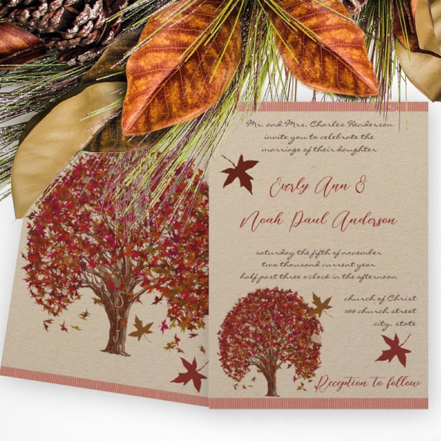 Einladung von Coral Burgundy Red Tree Wedding (Von Creator hochgeladen)