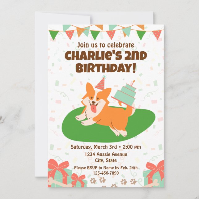Einladung von Corgi Birthday (Vorderseite)