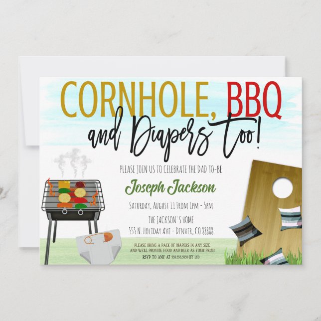 Einladung von Cornhole und GRILLEN Babydusche (Vorderseite)