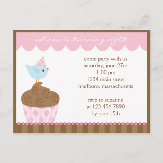 Einladung von Cupcake Geburtstagsparty (Vorderseite)