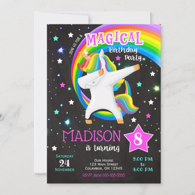 Einladung von Dabbing Unicorn zum Geburtstag (Vorderseite)