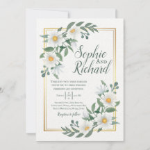 Einladung von Daisies White Floral Gold Hochzeit