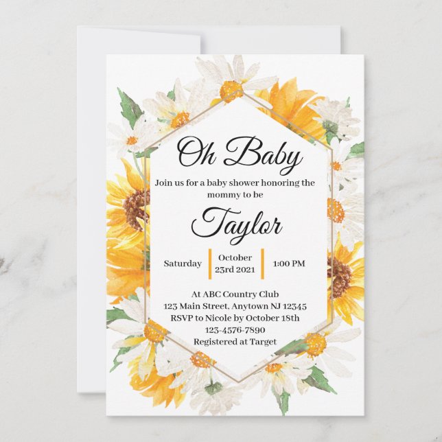 Einladung von Daisy and Sunflower Baby Shower (Vorderseite)