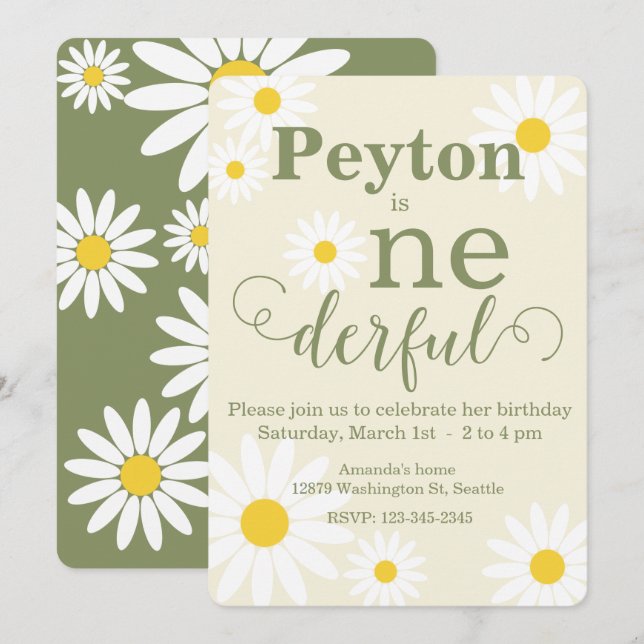 Einladung von Daisy First Birthday (Vorne/Hinten)