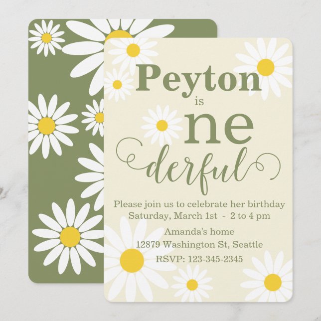 Einladung von Daisy First Birthday (Vorne/Hinten)